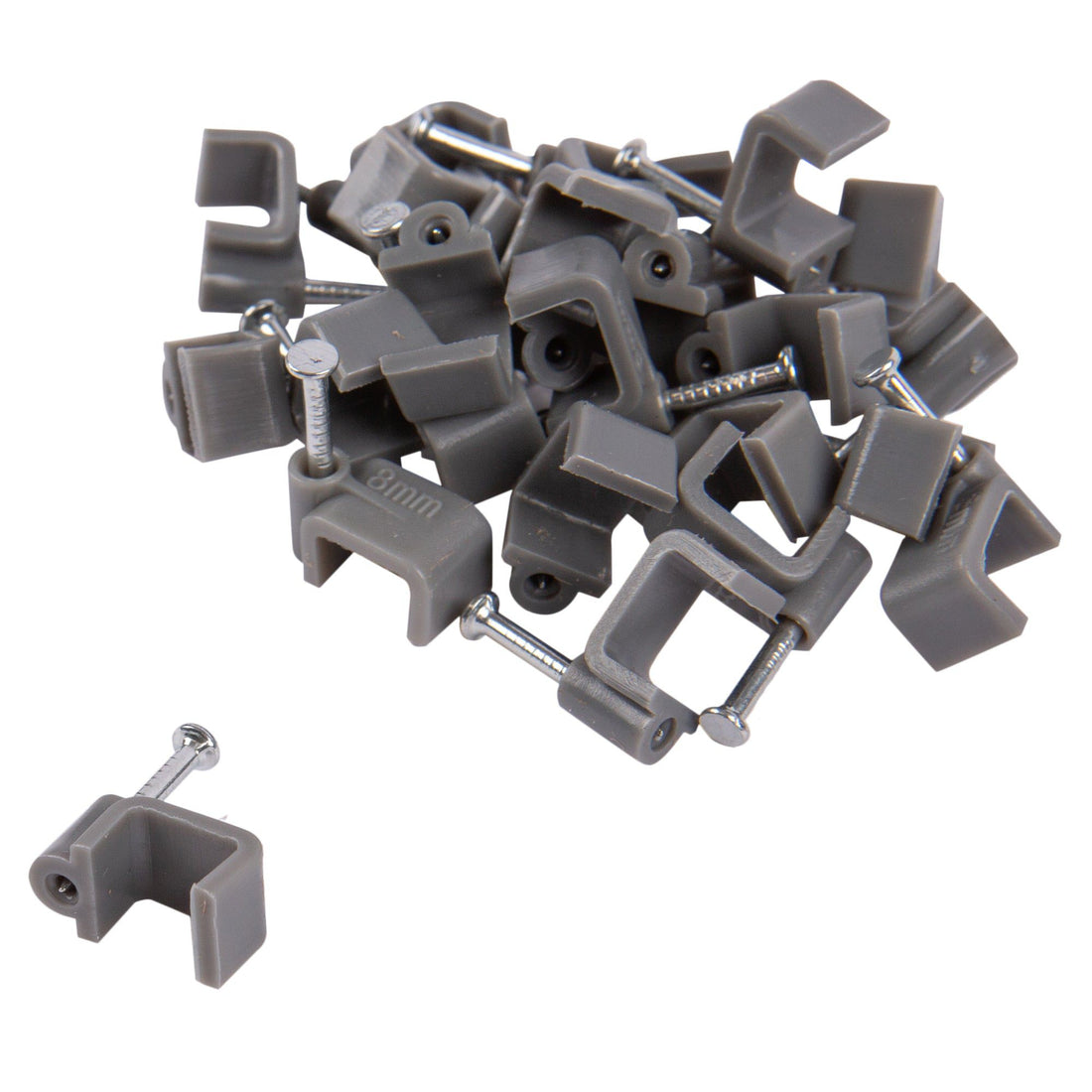 80pc Grey Square Plastic Cable Clips Set - 3 Sizes