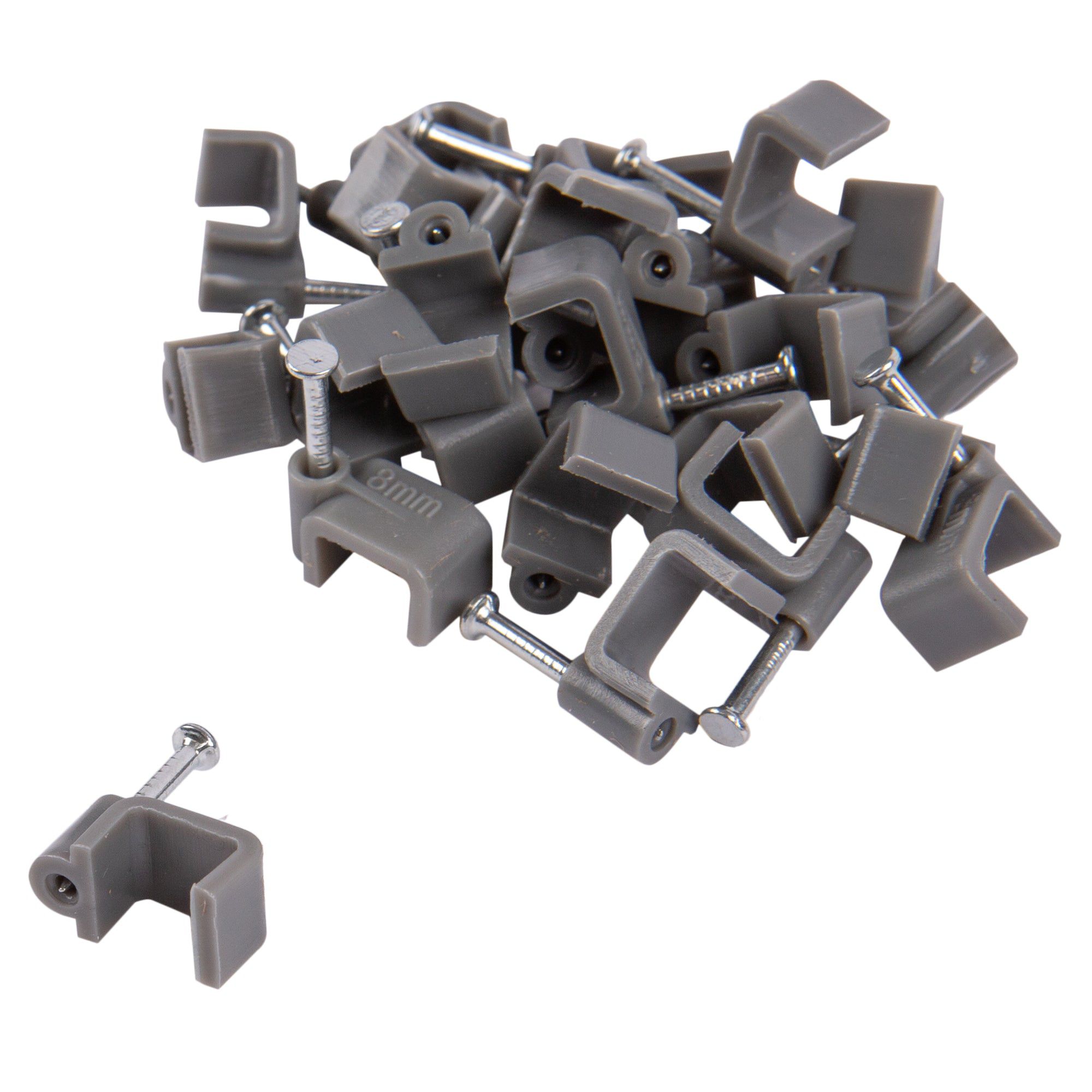 80pc Grey Square Plastic Cable Clips Set - 3 Sizes