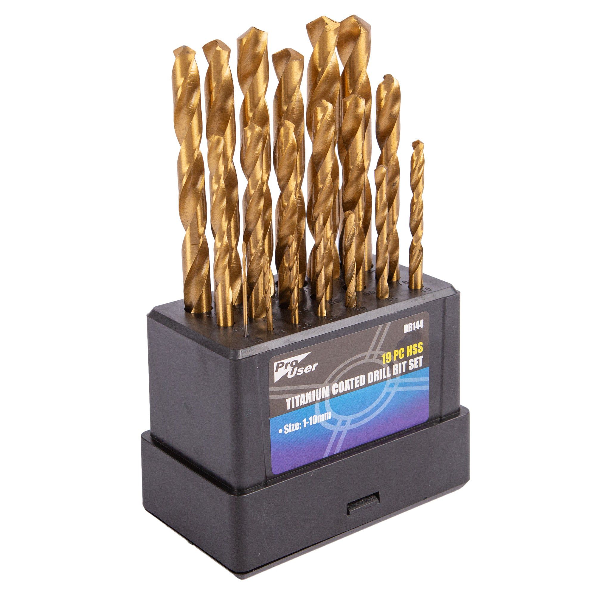 19pc Titanium Coated 1-10mm Steel HSS Drill Bit Set - By Pro User