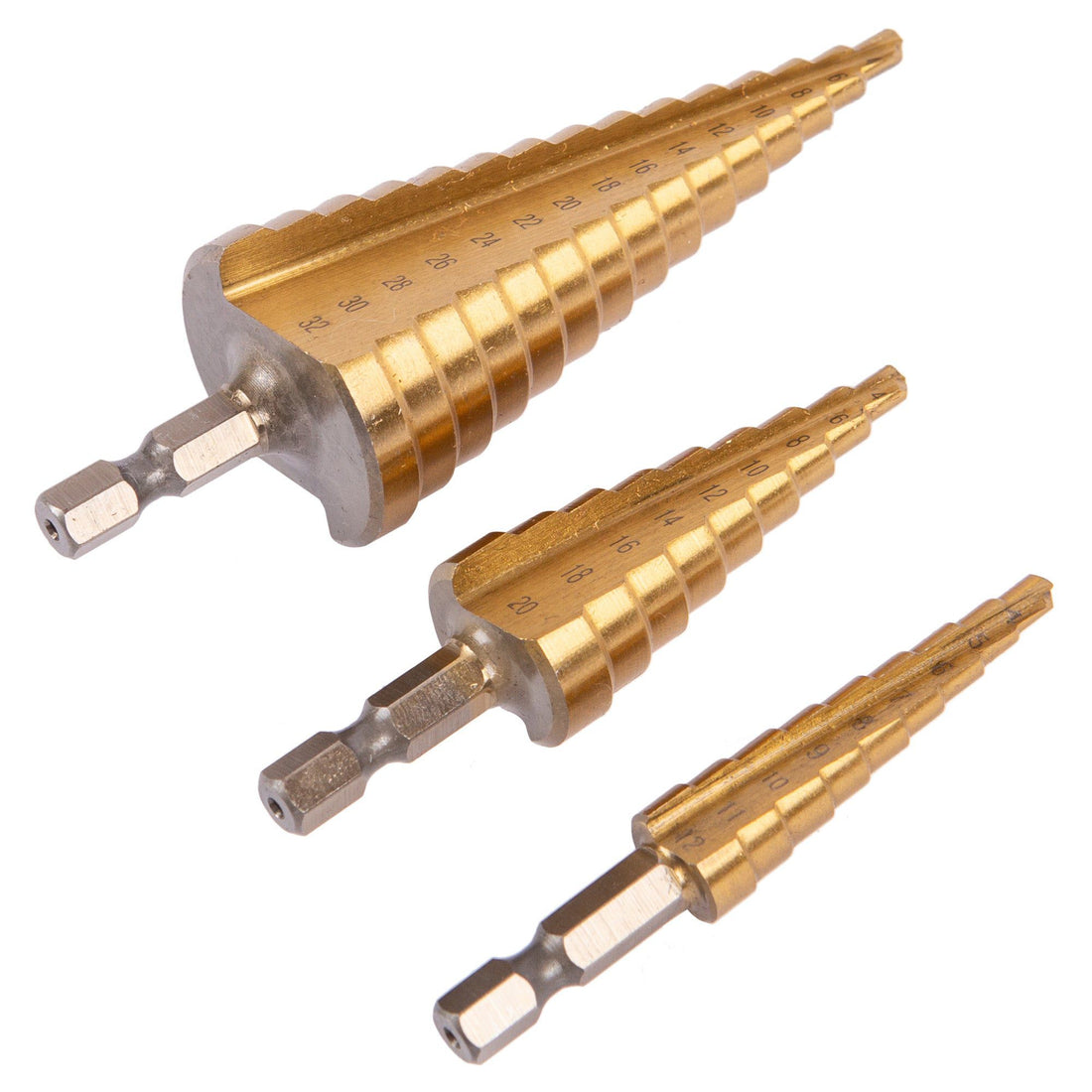 3pc Titanium Coated 4-32mm Steel Step Drill Bit Set - By Pro User