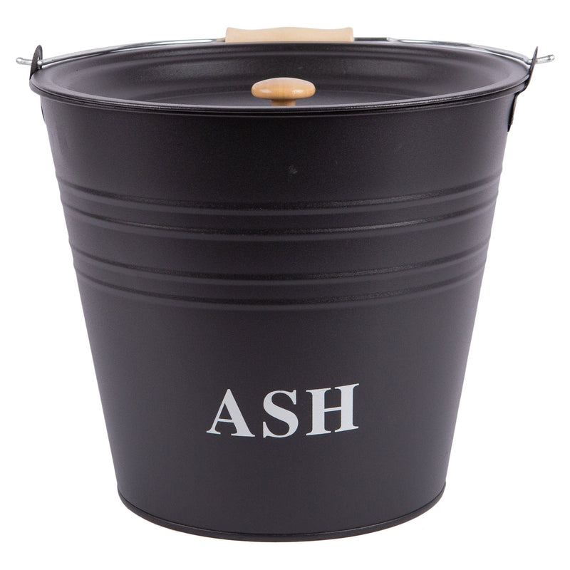 Black 12L Cast Iron Ash Bucket with Lid - By Blackspur