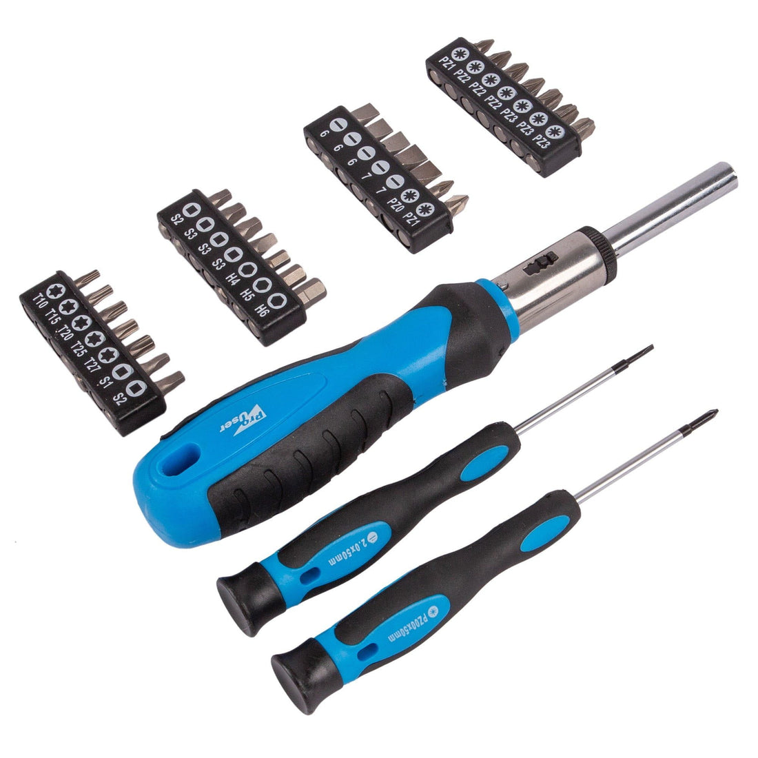 31pc Blue Chrome Vanadium Ratchet Screwdriver Set - By Pro User