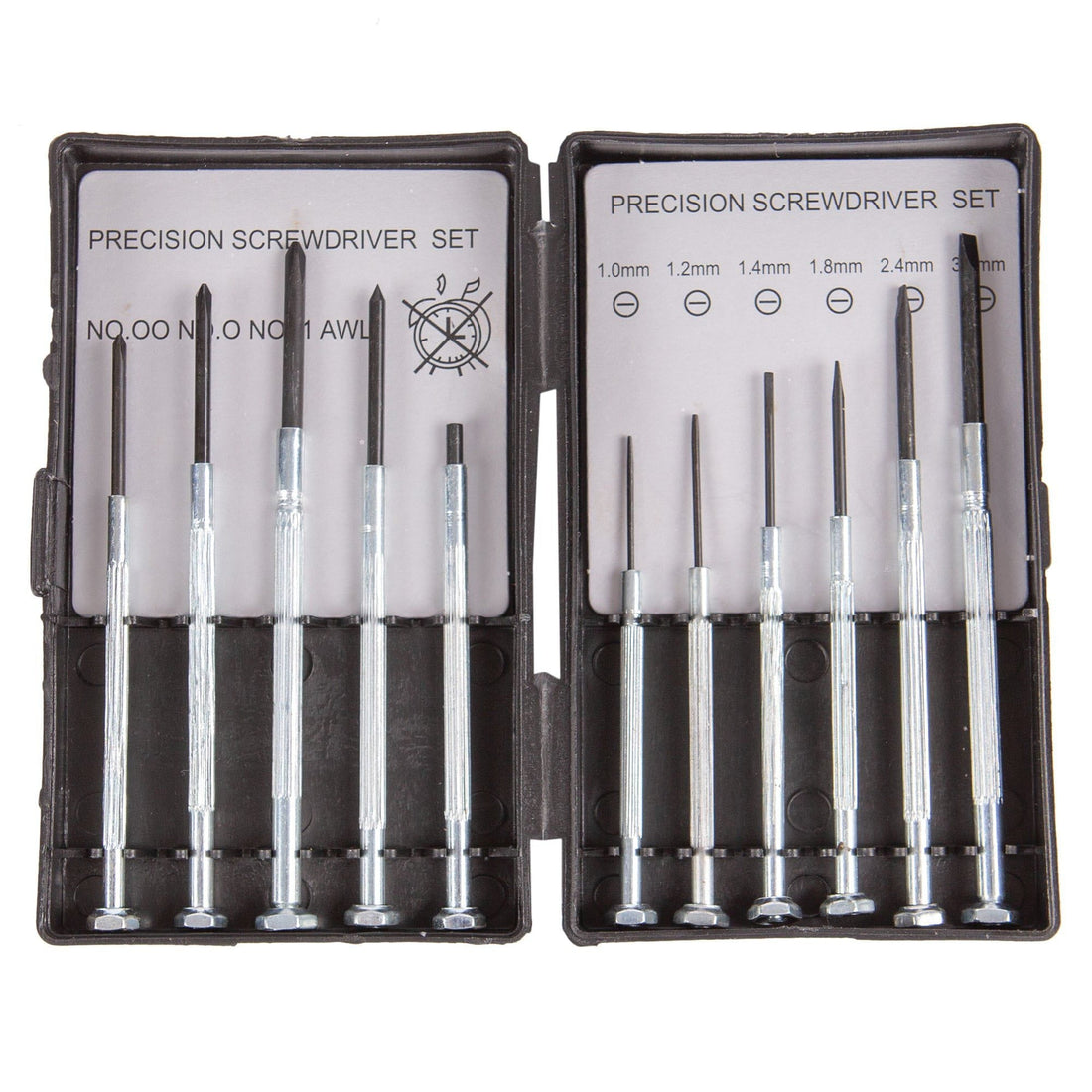 11pc Silver Carbon Steel Precision Screwdriver Set