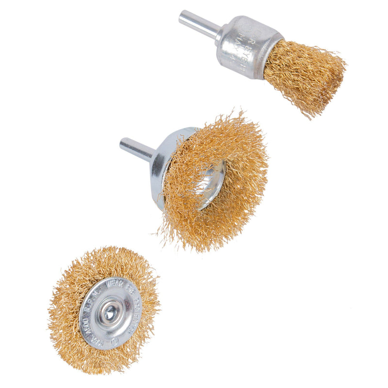 3pc Brass-Plated Wire Cup Brush Set - By Blackspur