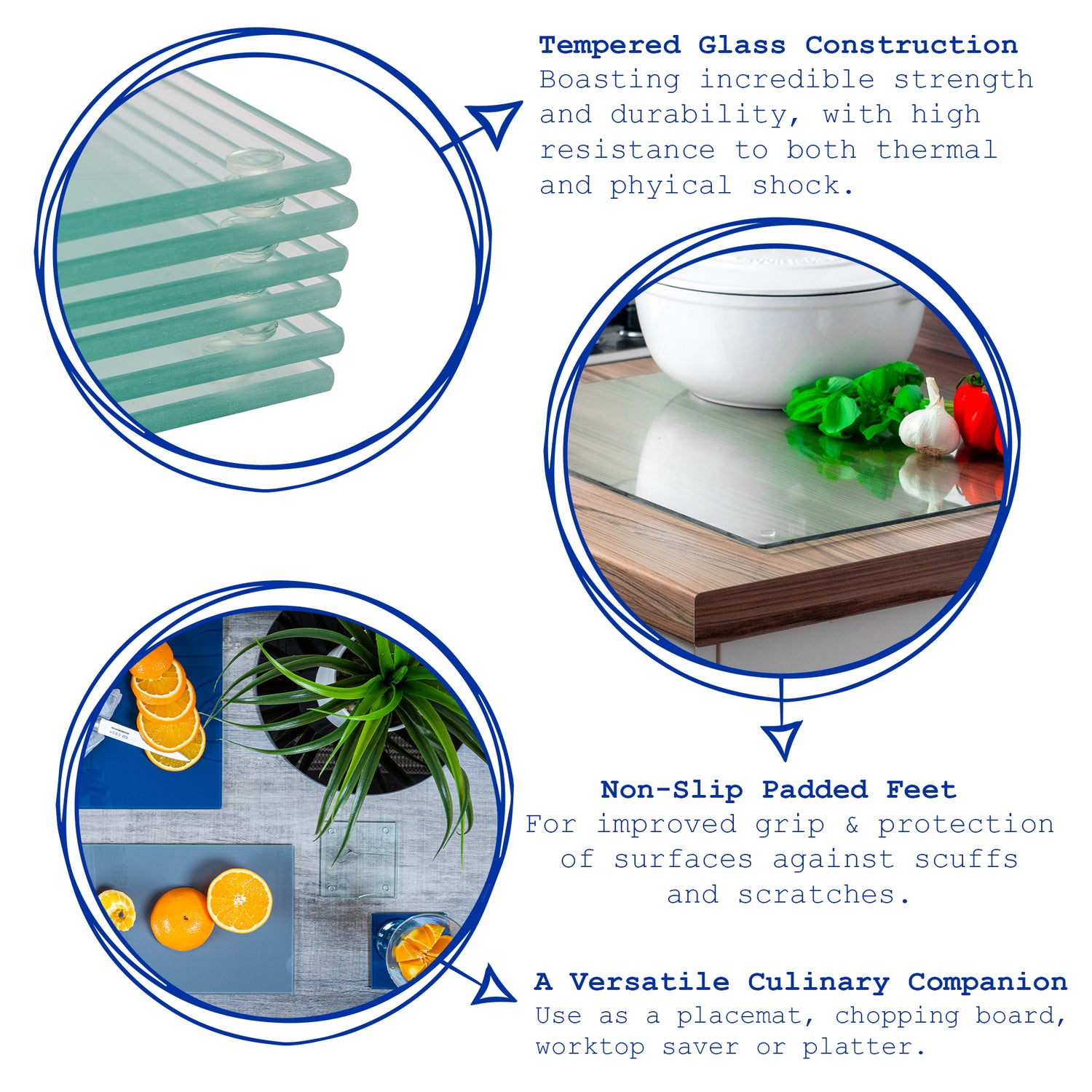 Harbour Housewares Classic Glass Placemat 300x200mm - Clear