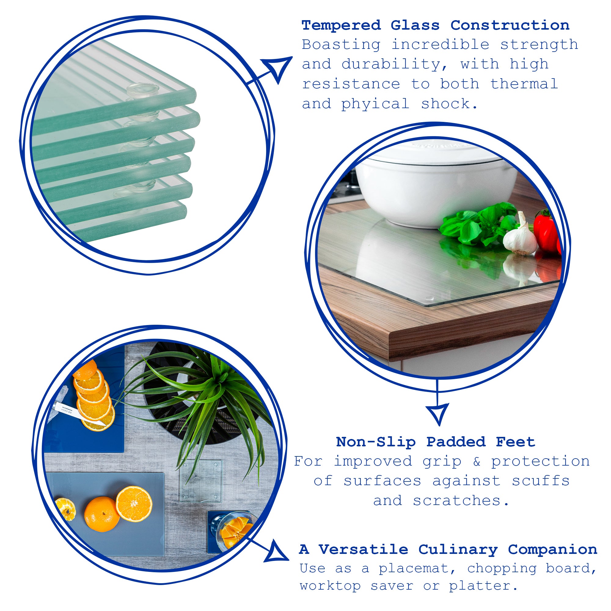 Harbour Housewares Classic Glass Placemat 300x200mm - Clear
