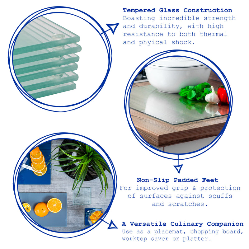 Harbour Housewares Glass Worktop Saver / Placemat - 50 x 40cm - Clear