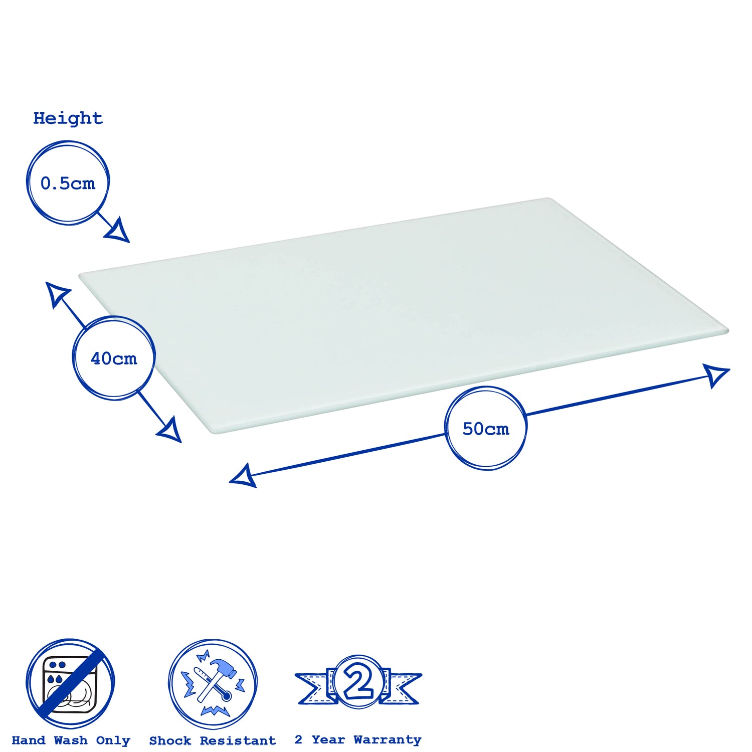 Harbour Housewares Glass Worktop Saver / Placemat - 50 x 40cm - Clear