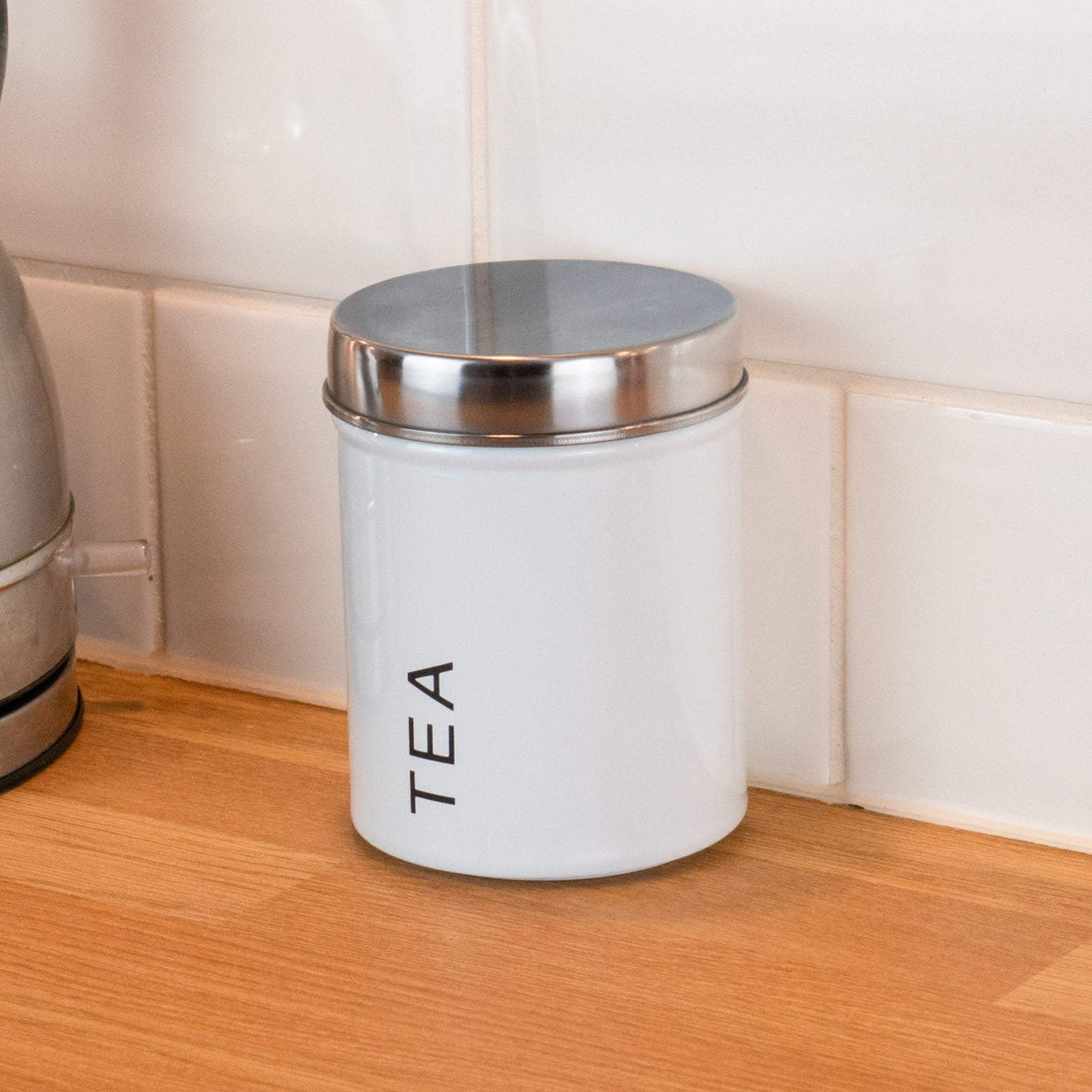 Harbour Housewares Metal Tea Canister - White