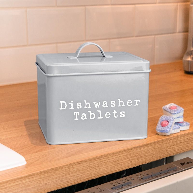 Harbour Housewares Metal Dishwasher Tablet Storage Box - Grey