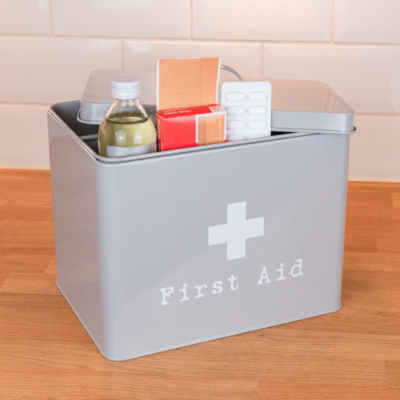 Harbour Housewares Metal First Aid Medicine Storage Box - Grey