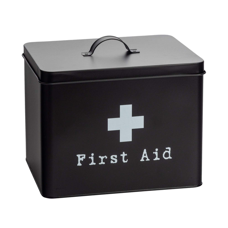 Harbour Housewares Vintage Metal First Aid Medicine Storage Box - Black