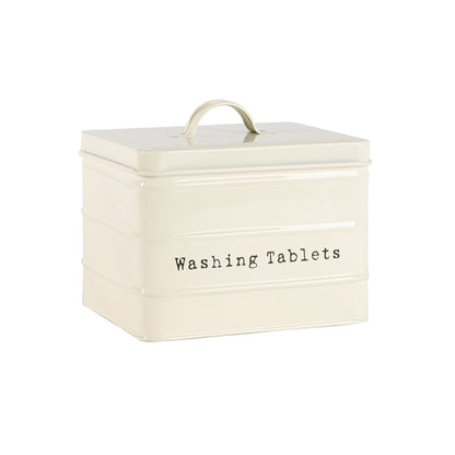Harbour Housewares Vintage Metal Washing Tablets Storage Tin - Cream