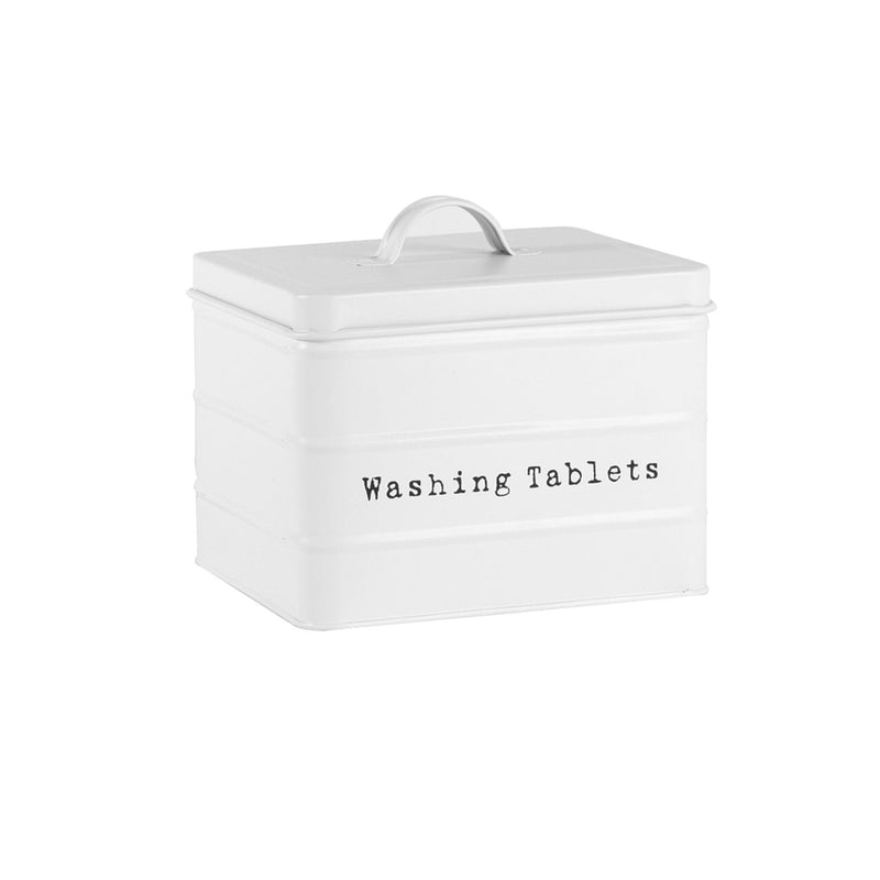 Harbour Housewares Vintage Metal Washing Tablets Storage Tin - Matt White