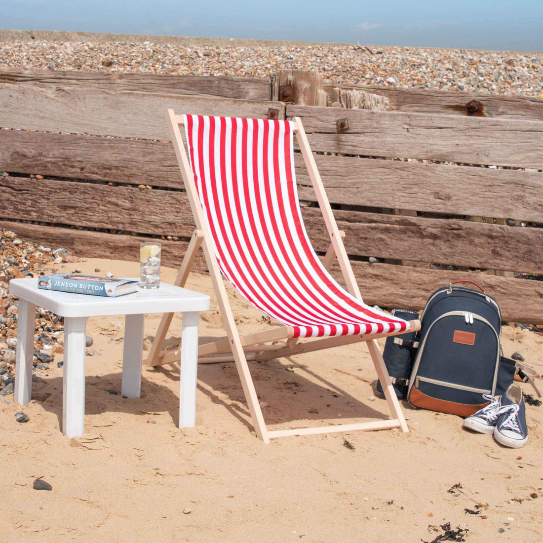 summer beach holiday folding wooden deckchair