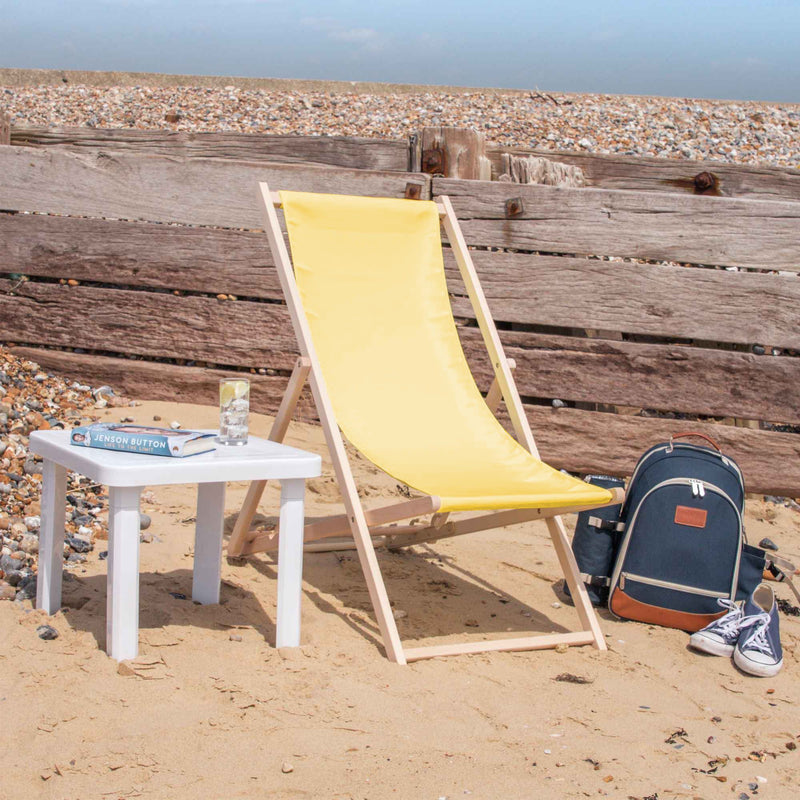 Harbour Housewares Beach Deck Chair - Mustard with Beech Wood Frame