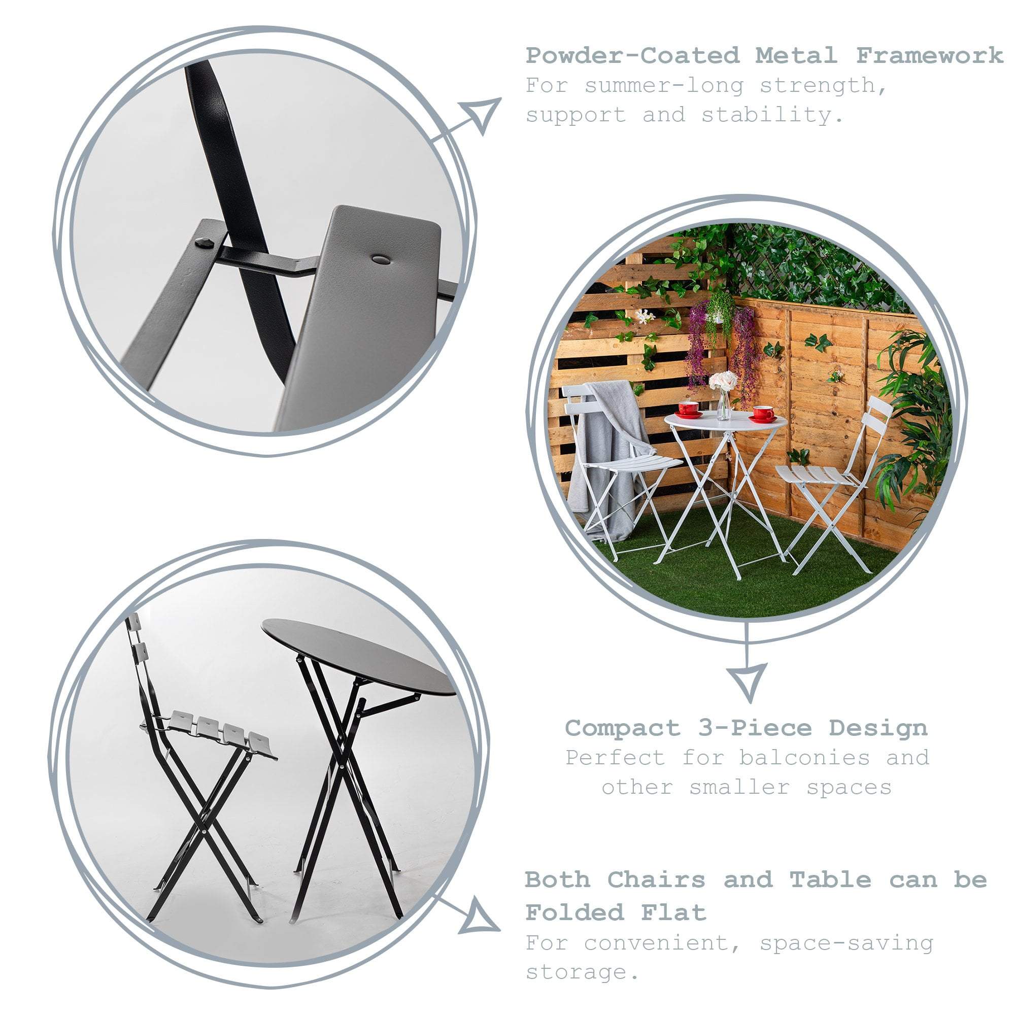 Harbour Housewares 3 Piece Sussex Bistro Set - Square - White