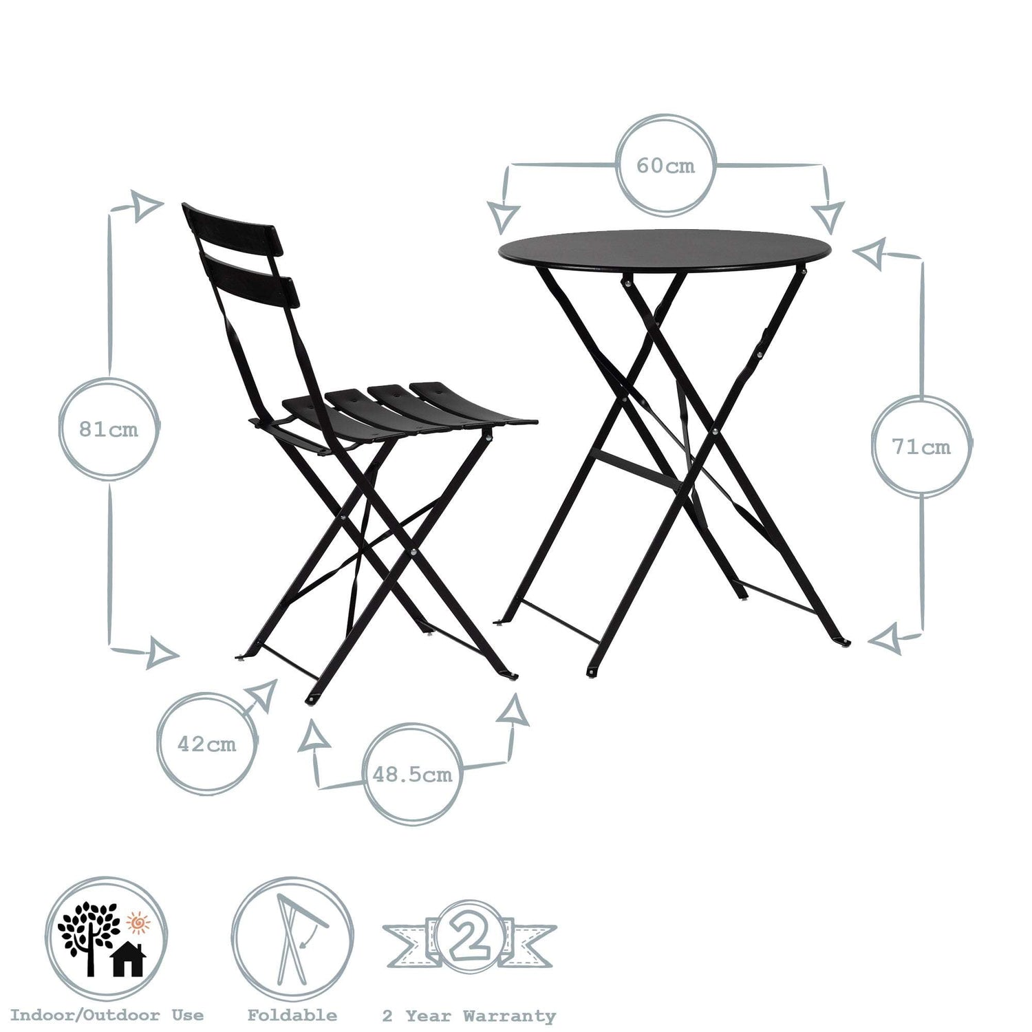 Harbour Housewares 3 Piece Sussex Bistro Set - Round - Grey
