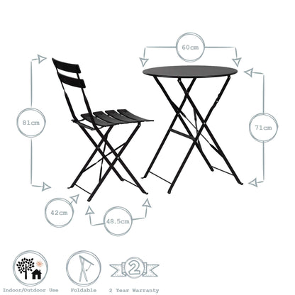 Harbour Housewares 3 Piece Sussex Bistro Set - Round - Grey