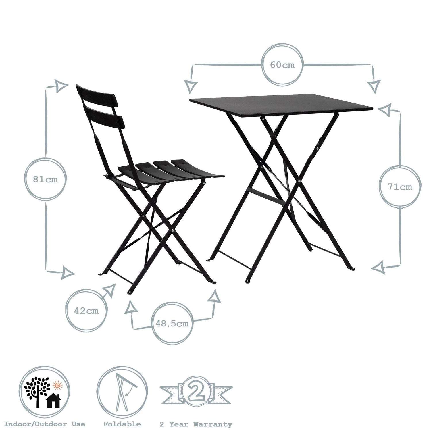 Harbour Housewares 3 Piece Sussex Bistro Set - Square - White