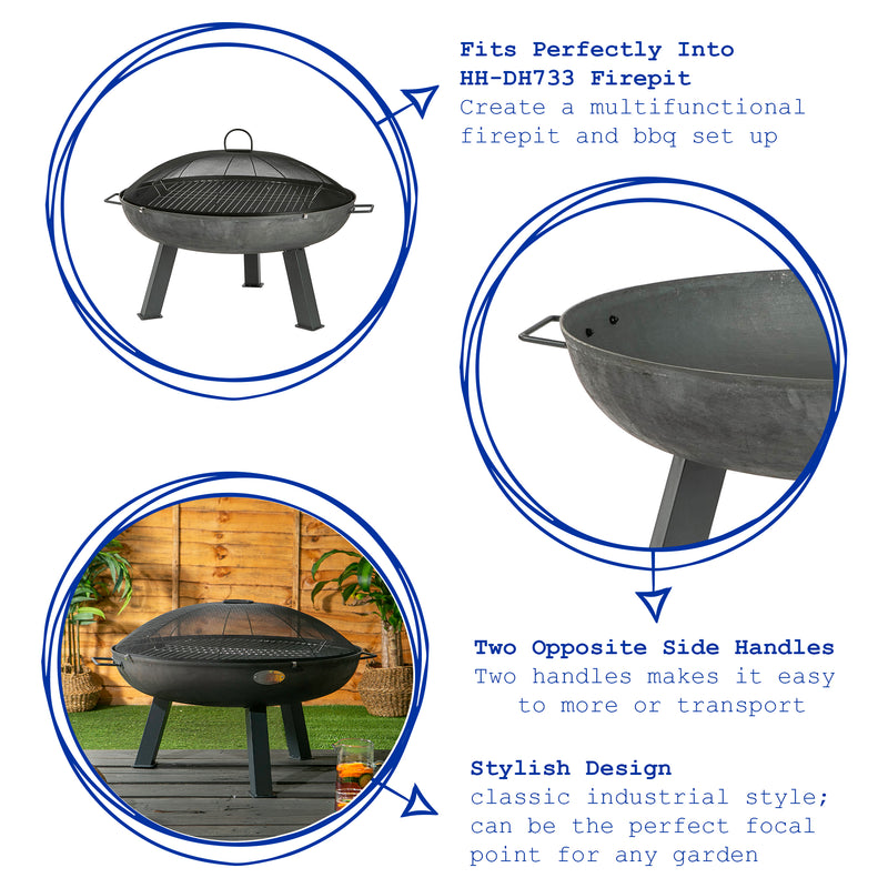 Harbour Housewares 3pc Round Firepit, Grill and Dome Set