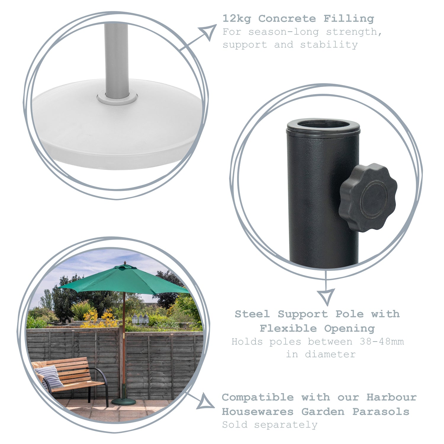 Harbour Housewares Garden Parasol Base - Concrete Filled