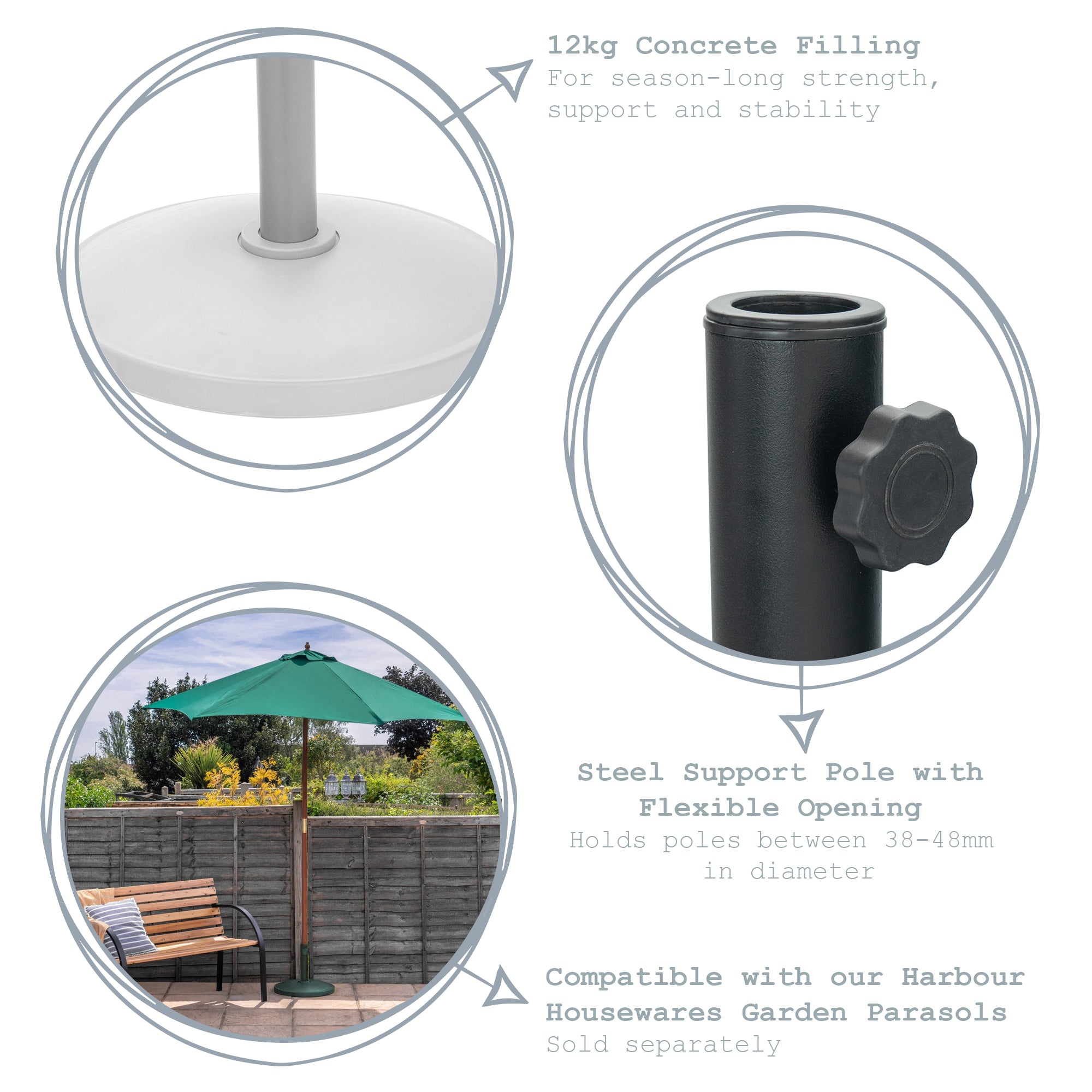 Harbour Housewares Garden Parasol Base - Concrete Filled