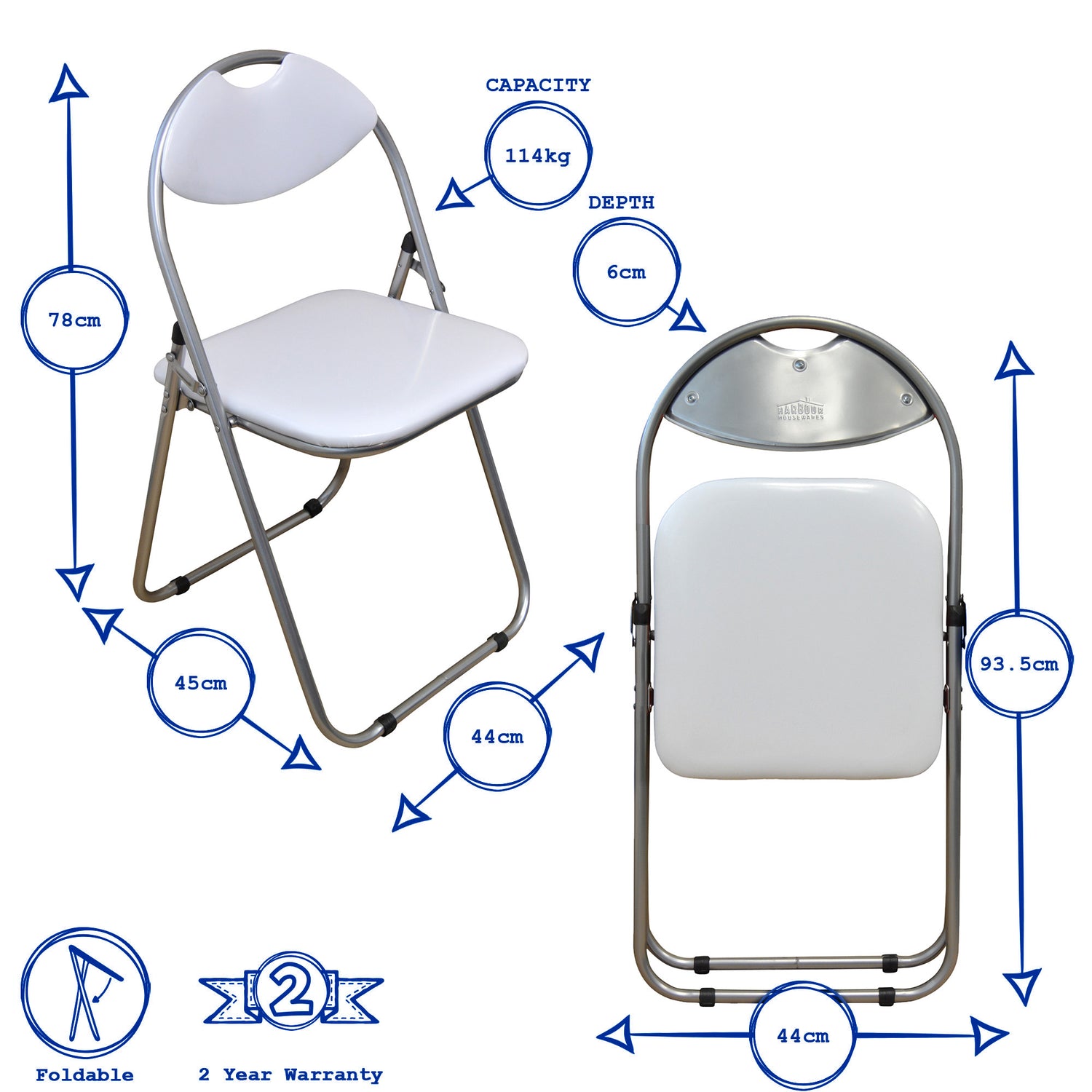 Harbour Housewares White Padded, Folding, Desk Chair