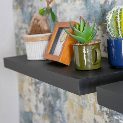 Harbour Housewares Medium Rectangular Wooden Floating Wall Shelf - 60cm - Black