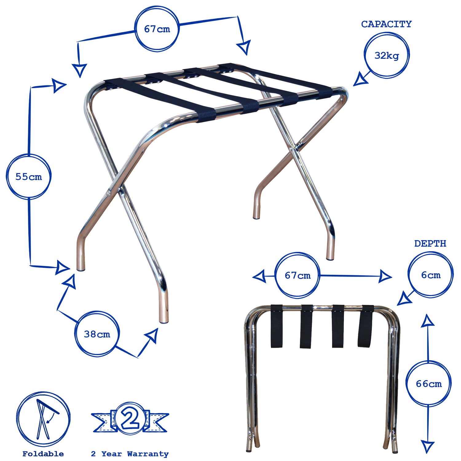 Harbour Housewares Folding Metal Luggage Rack - Black