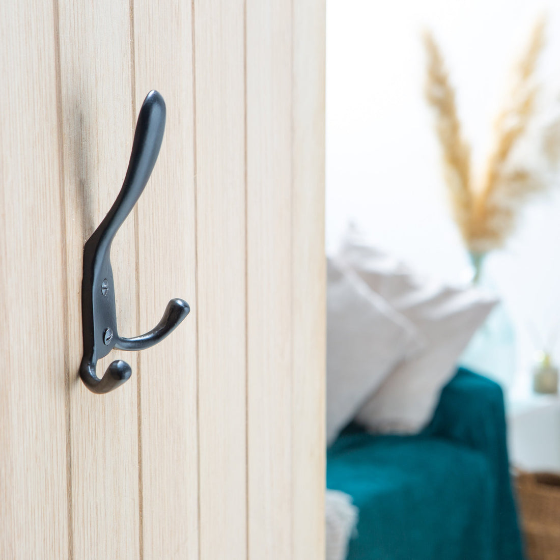 Rustic Hat and Double Robe Hook - W90mm x H140mm - Black