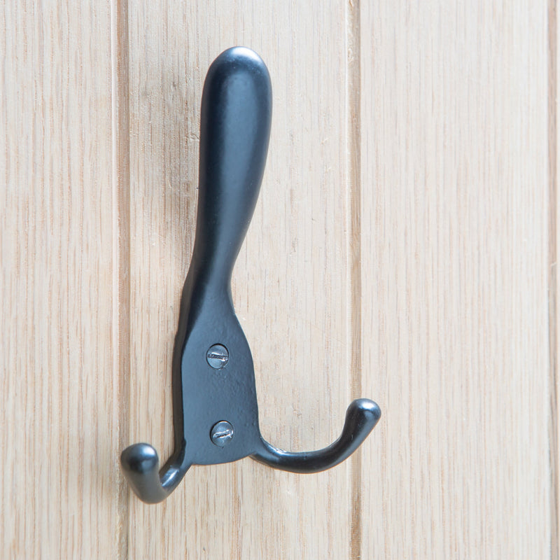 Rustic Hat and Double Robe Hook - W90mm x H140mm - Black