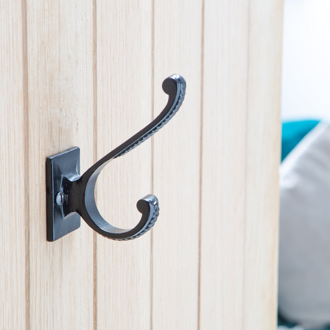 Square Back Scroll Hat &amp; Coat Hook - W35mm x H100mm - Black