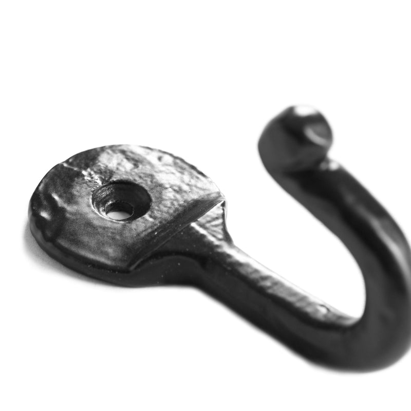 Hammered Round Plate Single Hook - W30mm x H65mm - Black
