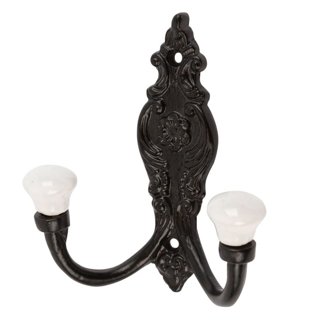 Ornate Double White Ceramic Coat Hook - W100mm x H115mm - Black