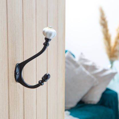 Ceramic Flower Hat &amp; Coat Hook - W30mm x H140mm - Black