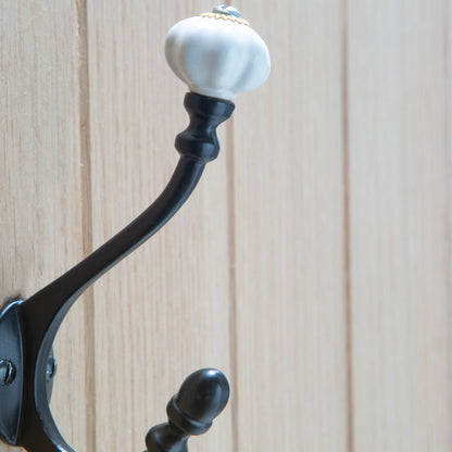 Ceramic Flower Hat &amp; Coat Hook - W30mm x H140mm - Black