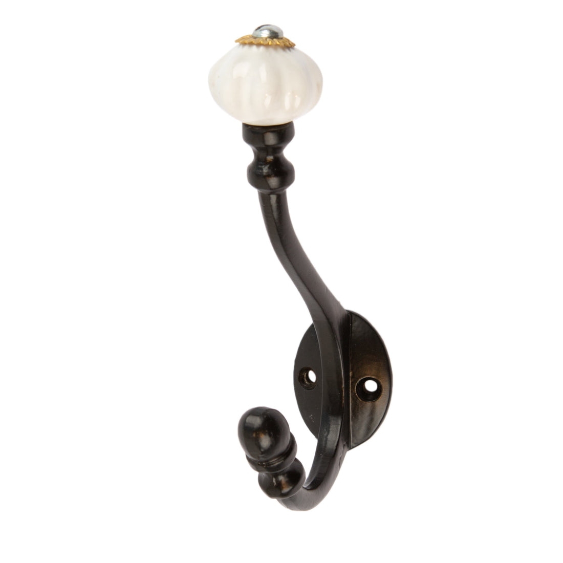 Ceramic Flower Hat &amp; Coat Hook - W30mm x H140mm - Black