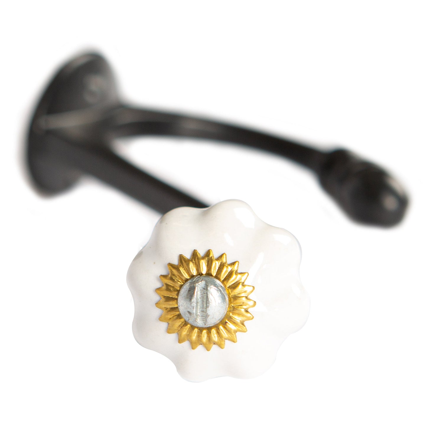 Ceramic Flower Hat &amp; Coat Hook - W30mm x H140mm - Black