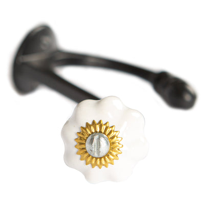Ceramic Flower Hat &amp; Coat Hook - W30mm x H140mm - Black