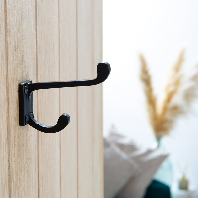 Rectangular Plate Rounded Hat & Coat Hook - W30mm x H85mm - Black