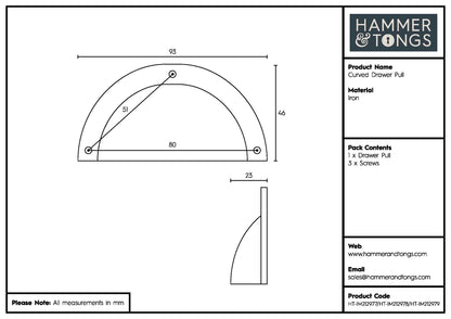 Curved Cabinet Drawer Pull - W95mm x H45mm