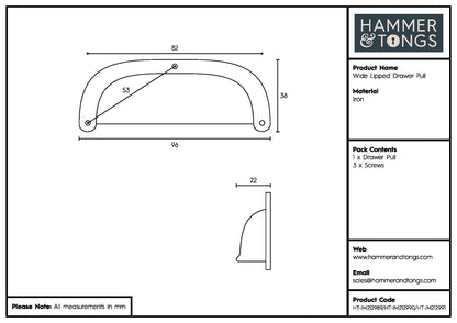 Wide Lipped Cabinet Drawer Pull - W95mm x H40mm
