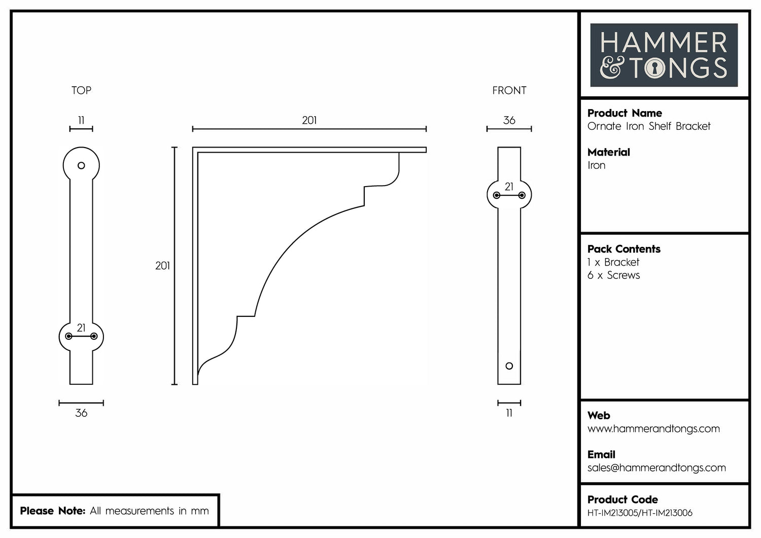 Ornate Iron Shelf Bracket - D200mm