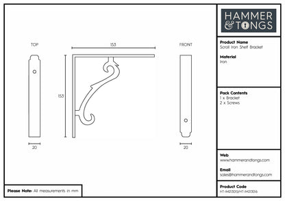 Scroll Iron Shelf Bracket - D155mm