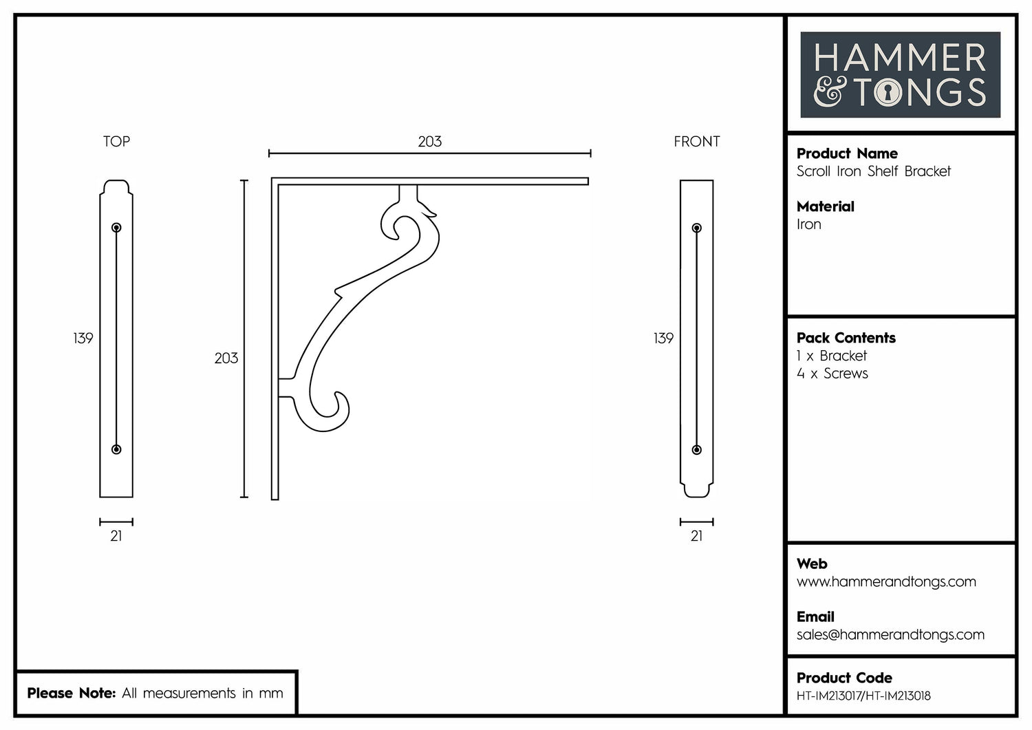 Scroll Iron Shelf Bracket - D205mm