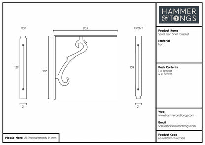 Scroll Iron Shelf Bracket - D205mm