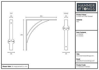 Curved Iron Shelf Bracket - D205mm