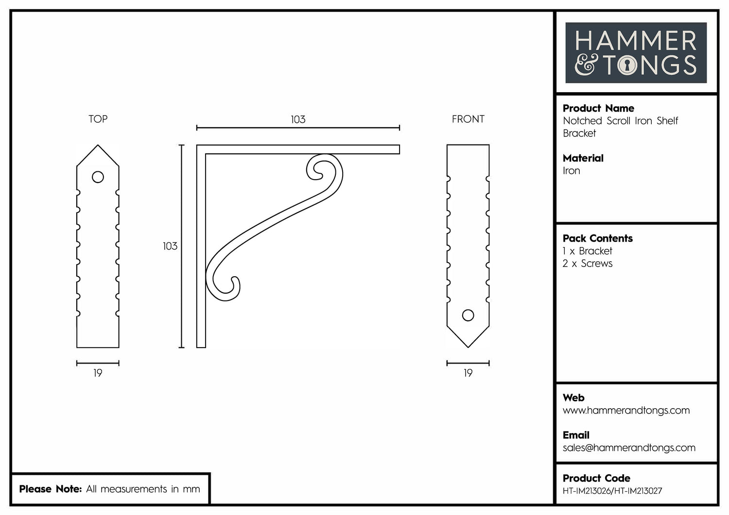 Notched Scroll Iron Shelf Bracket - D105mm