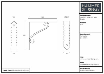Notched Scroll Iron Shelf Bracket - D105mm